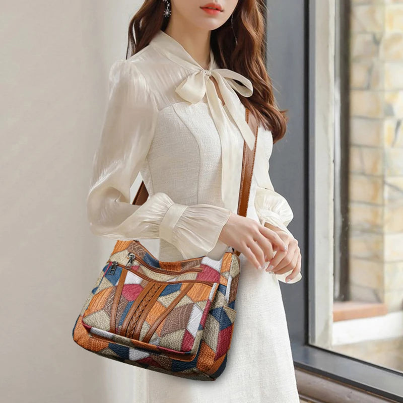 Sac bandoulière vintage élégant pour femmes, sac à main tendance, sac épaule à plusieurs poches, sac bandoulière rétro polyvalent pour un usage quotidien