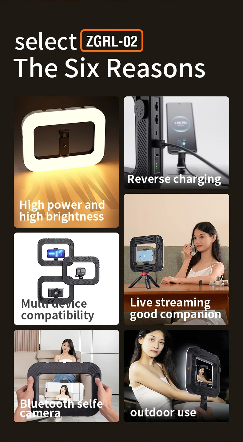 Anneau lumineux LED pour créateurs de vidéos, lumière selfie 5600K, support vidéo pour smartphone, stabilisateur de téléphone pour tournage avec Bluetooth