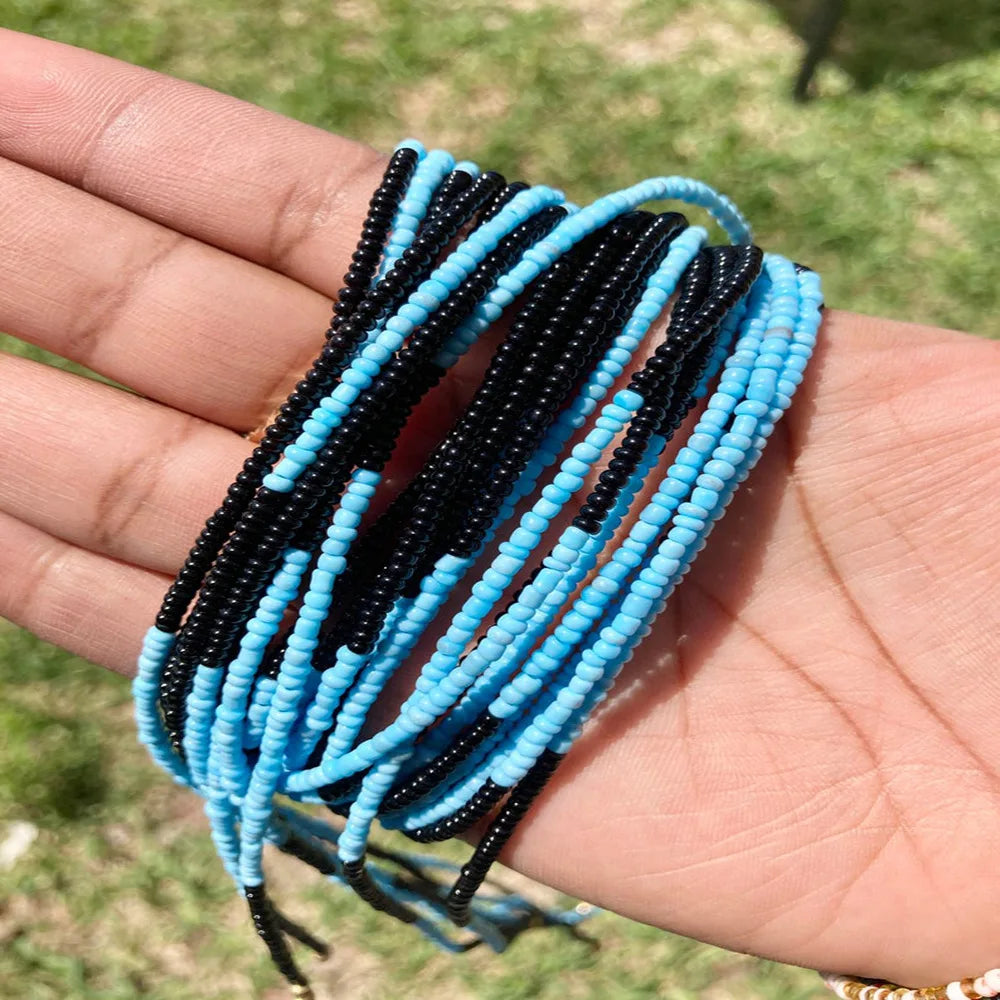 Chaîne de ventre élastique colorée,personalisable, chaîne de ventre africaine, perles de taille, chaîne corporelle pour femmes et filles, bijoux d'été bohème, accessoires de mode