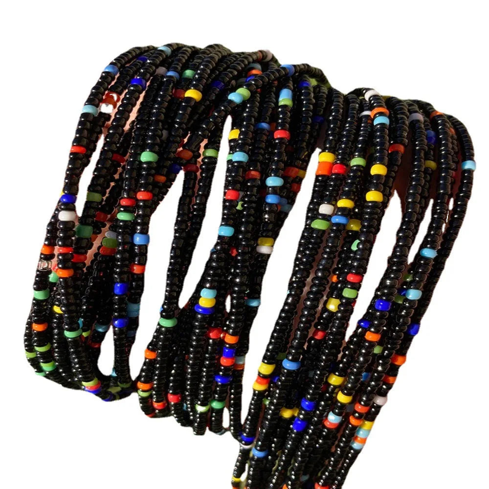 Chaîne de ventre élastique colorée,personalisable, chaîne de ventre africaine, perles de taille, chaîne corporelle pour femmes et filles, bijoux d'été bohème, accessoires de mode